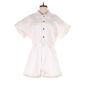 ZARA Solid White Short Sleeve Denim Romper - L